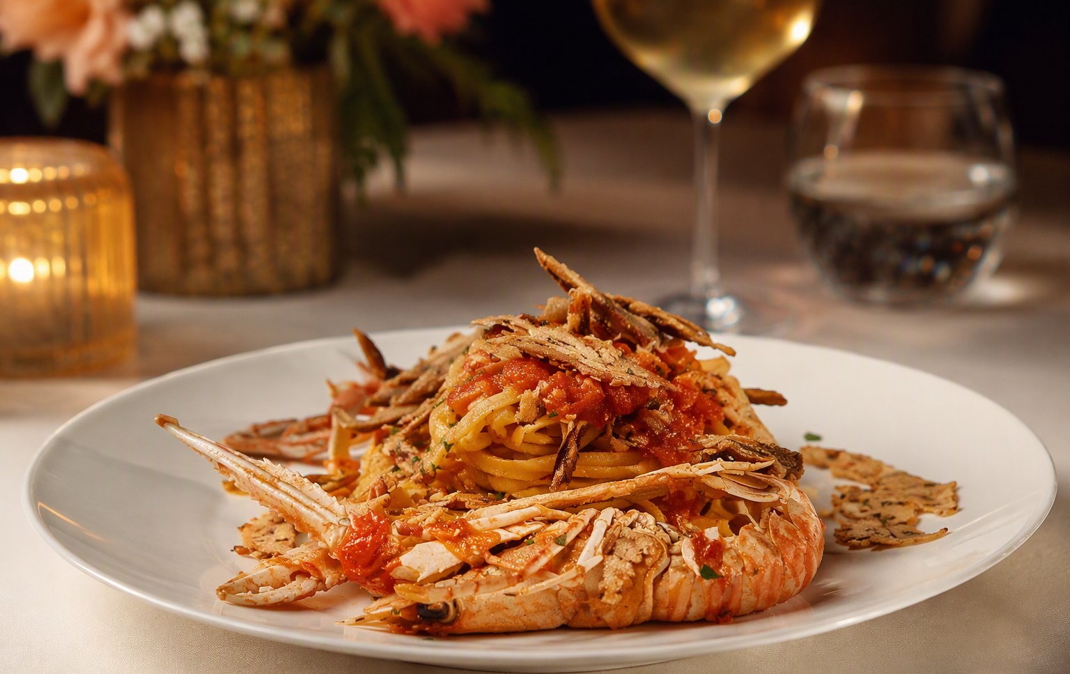 Tagliatelle con scampi e tartufo